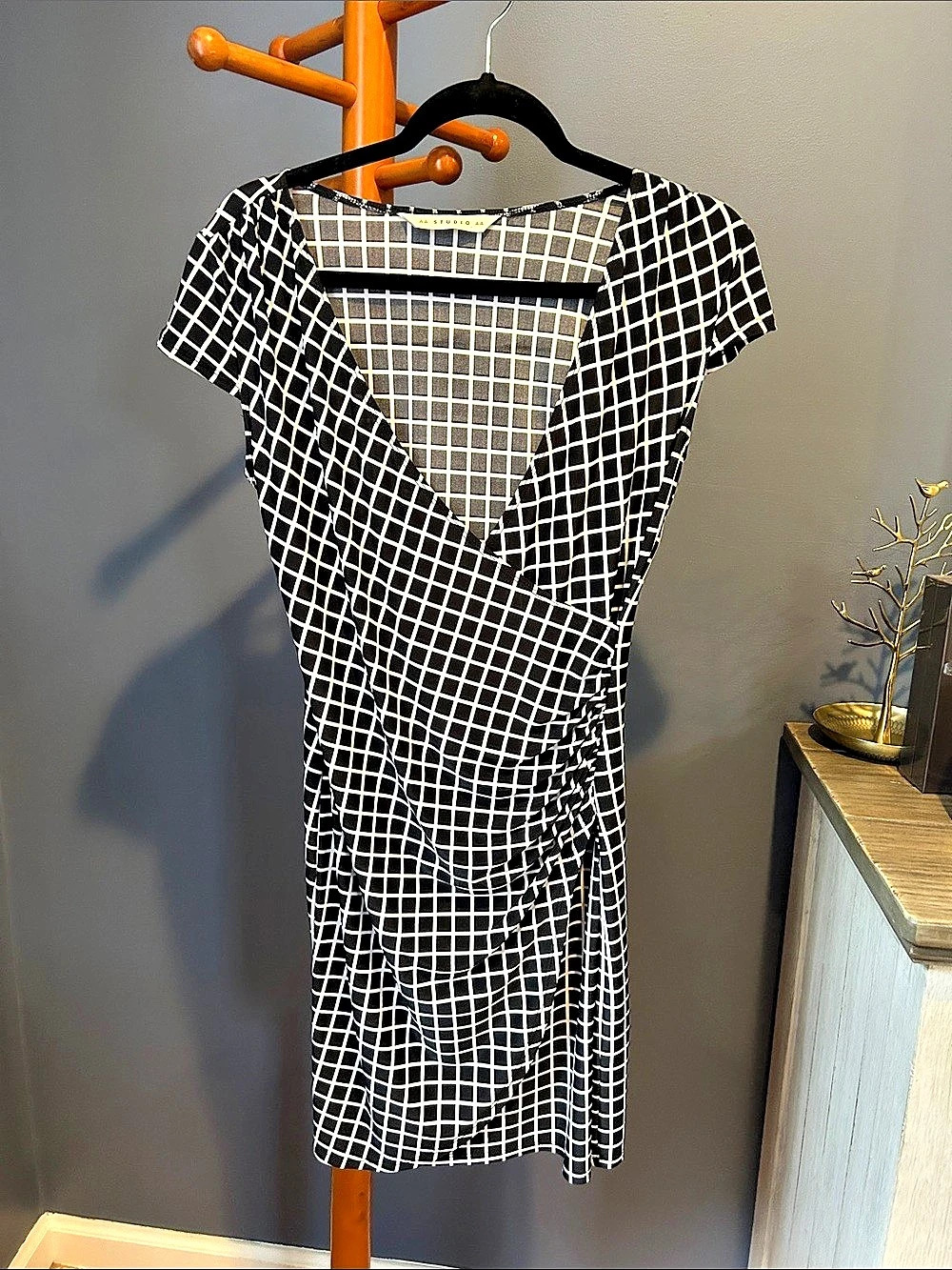 Checkered Wrap Mini Dress in Black & White Like New